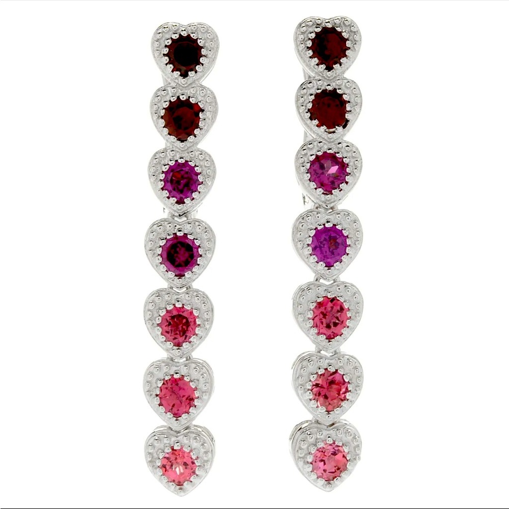 Pink Tournaline Heart Sterling Silver 1.5" Earrings